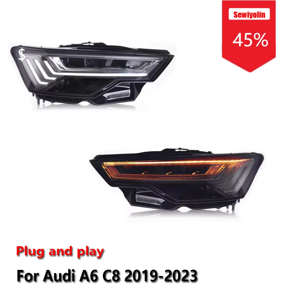

Автомобильные светодиодные фары Sewiyolin в сборе для Audi A6 C8 2019-2023, противотуманные фары DRL, стоп-сигнал поворота, Plug and Play