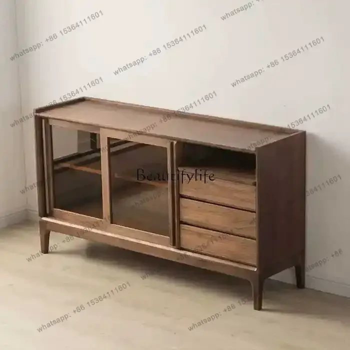 

56-*Скандинавский обеденный буфет из массива дерева, современный минималистичный шкаф для хранения, прихожая тумба в японском стиле из натурального дерева