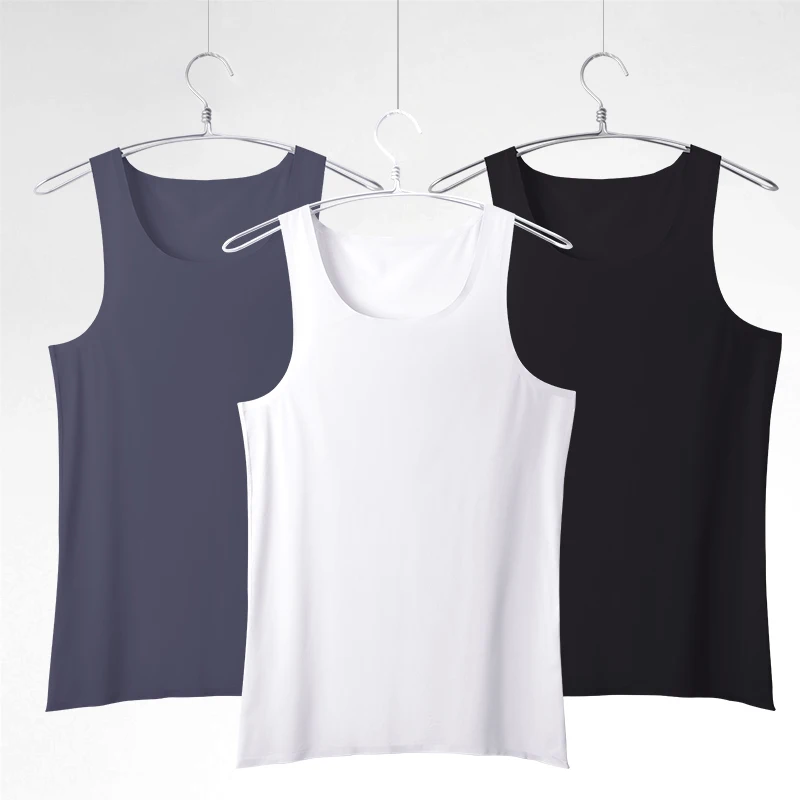 

4PCS A vest for men, a seamless ice silk undershirt, sleeveless underwear, pure white sports hurdles summer thin base layer
