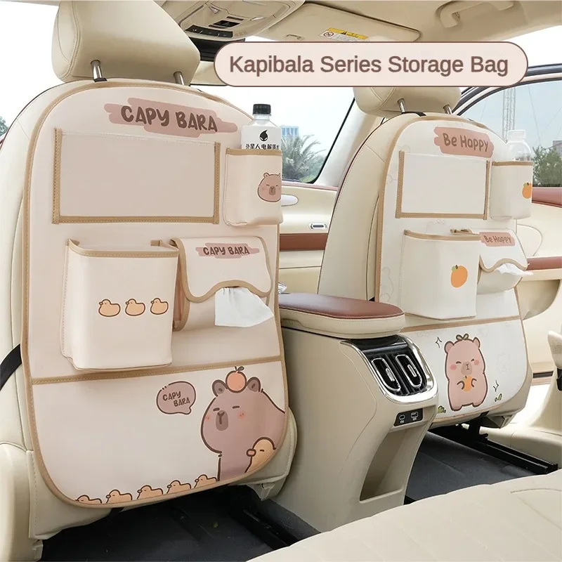 Cute Cartoon Car Seat Back Storage Bag Bear Bunny Multifunctional Car Back Seat Anti-Dirty Anti-Kick Storage Pad Car Accessories