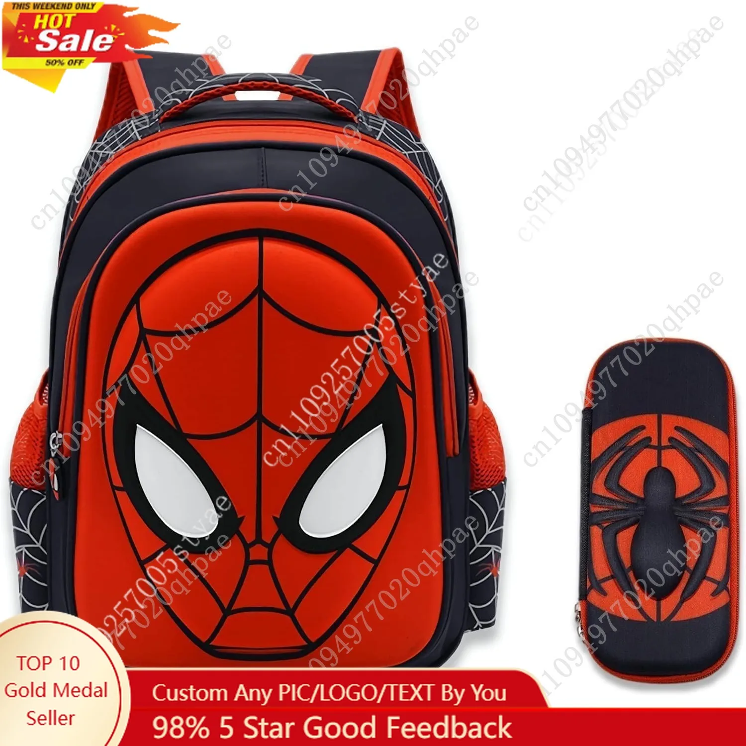 

Cartoon Spider-man Schoolbag with Pencil Case 3D Waterproof Large Capacity for Daily 15in