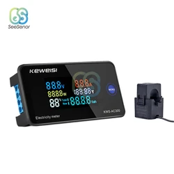 6 in 1 AC 220V 110V 50V~300V 100A Digital Ampermeter Power Energy Voltmeter Ammeter Volt Watt Kwh Temperature Meter Time