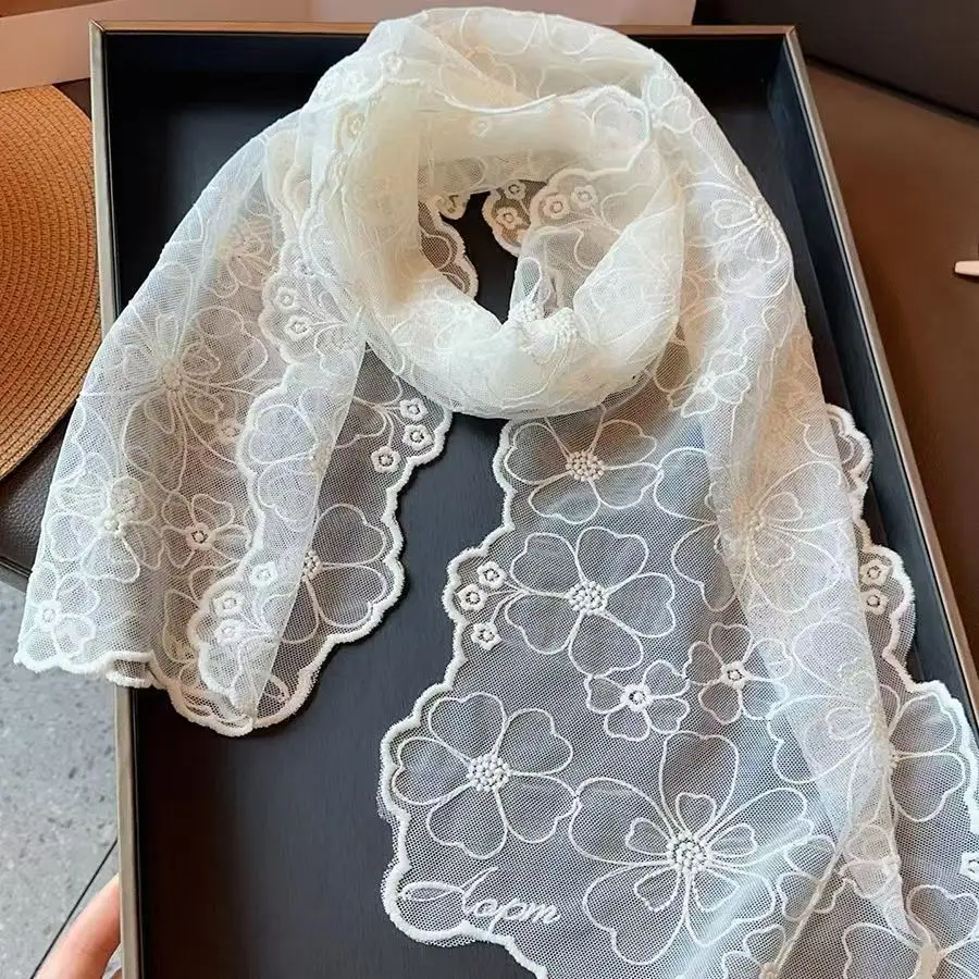 ربيع صيف جديد الدانتيل كشكش وشاح حريري المرأة مستطيلة أسود اللون وأبيض اللون رقيقة تنوعا وشاح الزخرفية