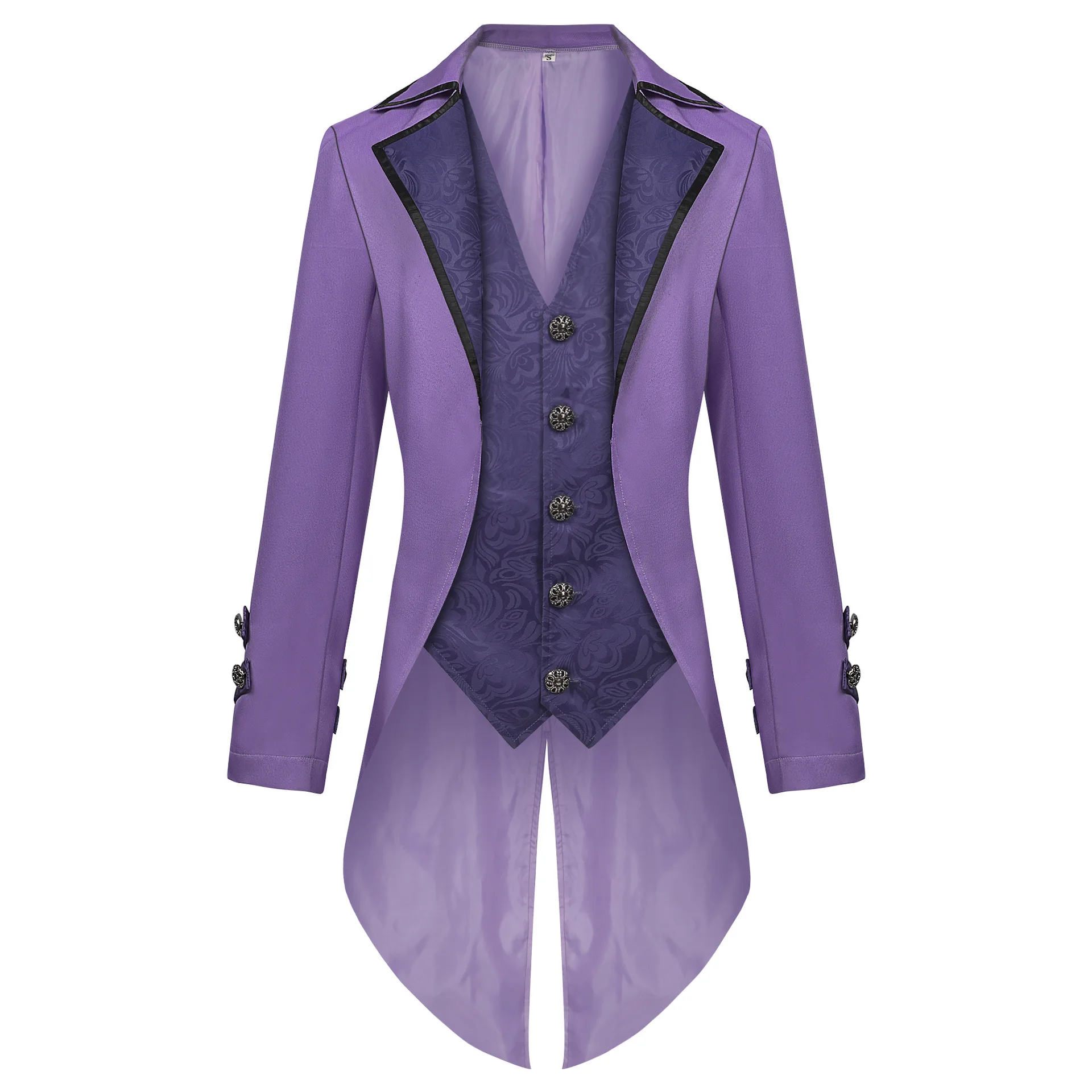 Medieval Retro Men Clothing Medium Length Punk Style Black Purple Colors Steampunk Gothic Long Sleeve Button Retro Jacket
