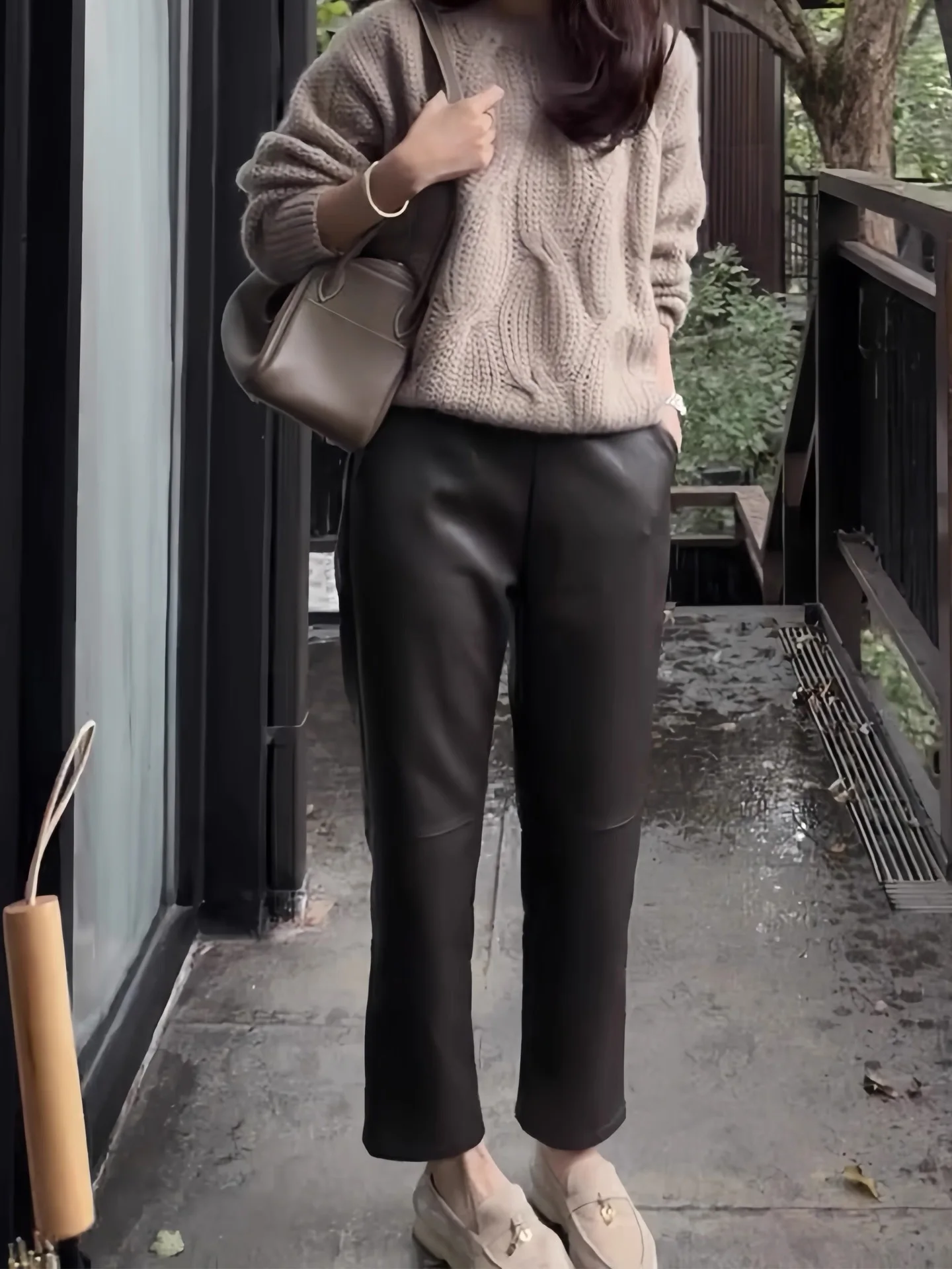 

High Waist Straight Leg Jeans Genuine Leather Winter Faion Slimming Design Vintage Trousers for Women Comfortable Casual Pants