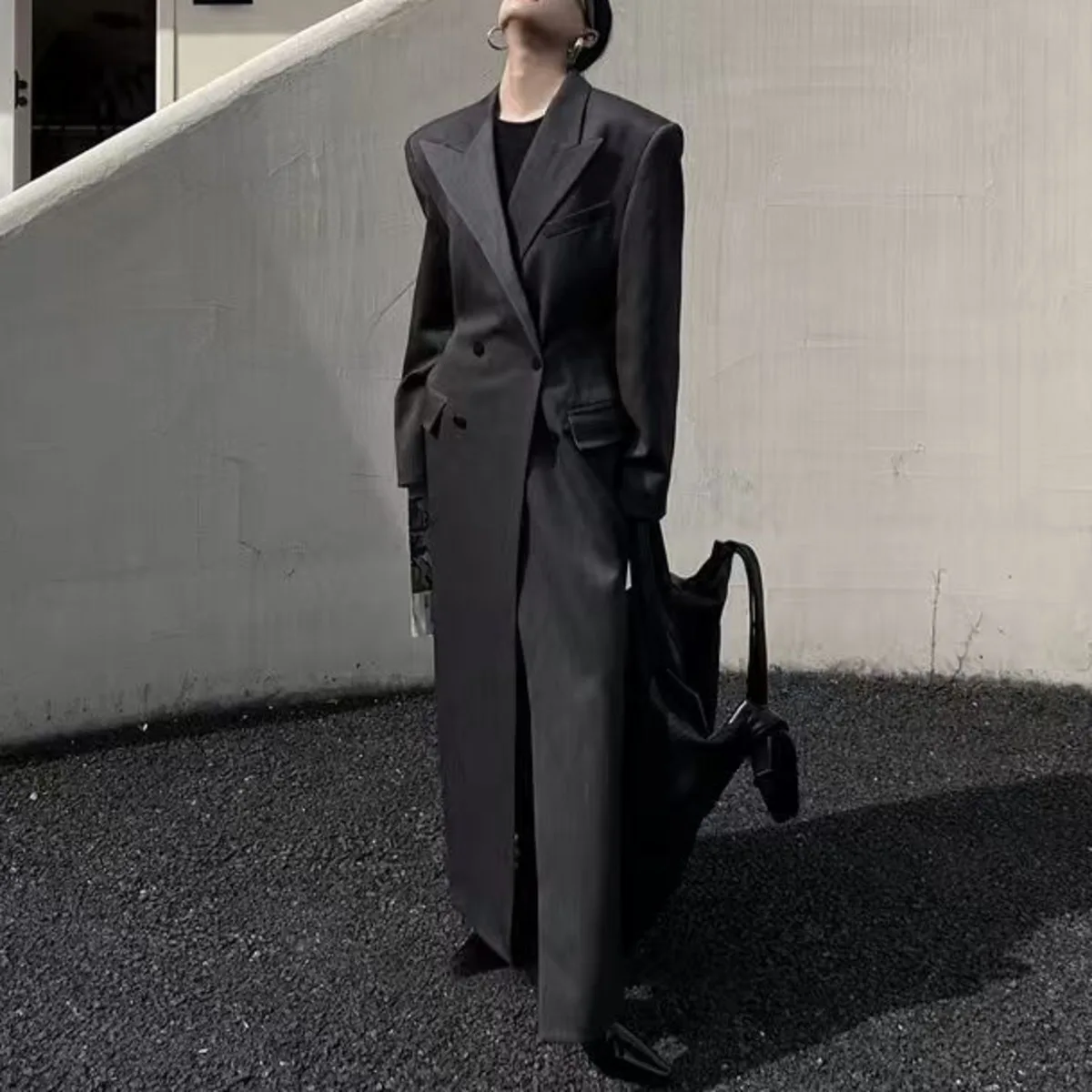 

KWTX 2025 Новый элегантный плащ женский оверсайз двубортный с завязкой на талии осенний повседневный шикарный пиджак длинная куртка на осень