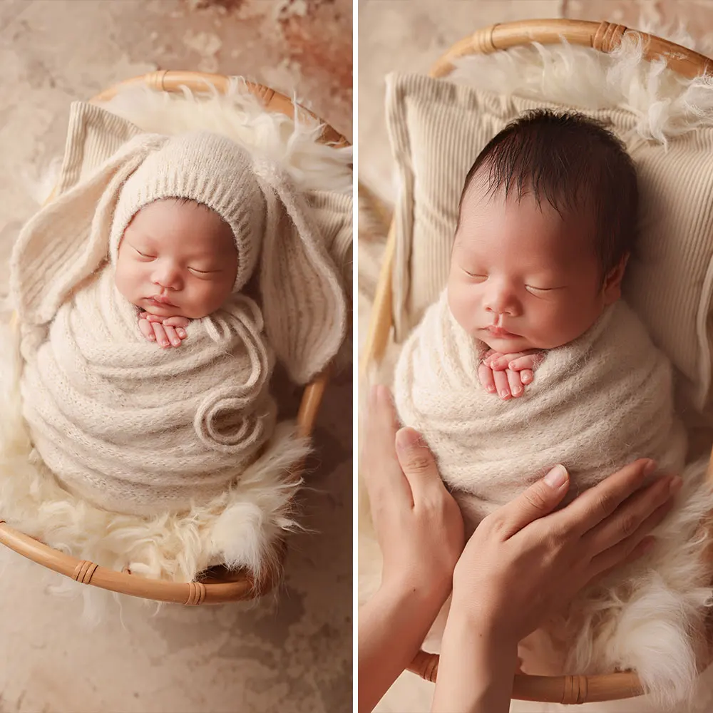 0-1 شهر الوليد التصوير الدعائم للطفل التقطت الصور الكروشيه الأرنب نمط قبعة بطانية صوف لعيد الفصح موضوع الدعامة الزخرفية