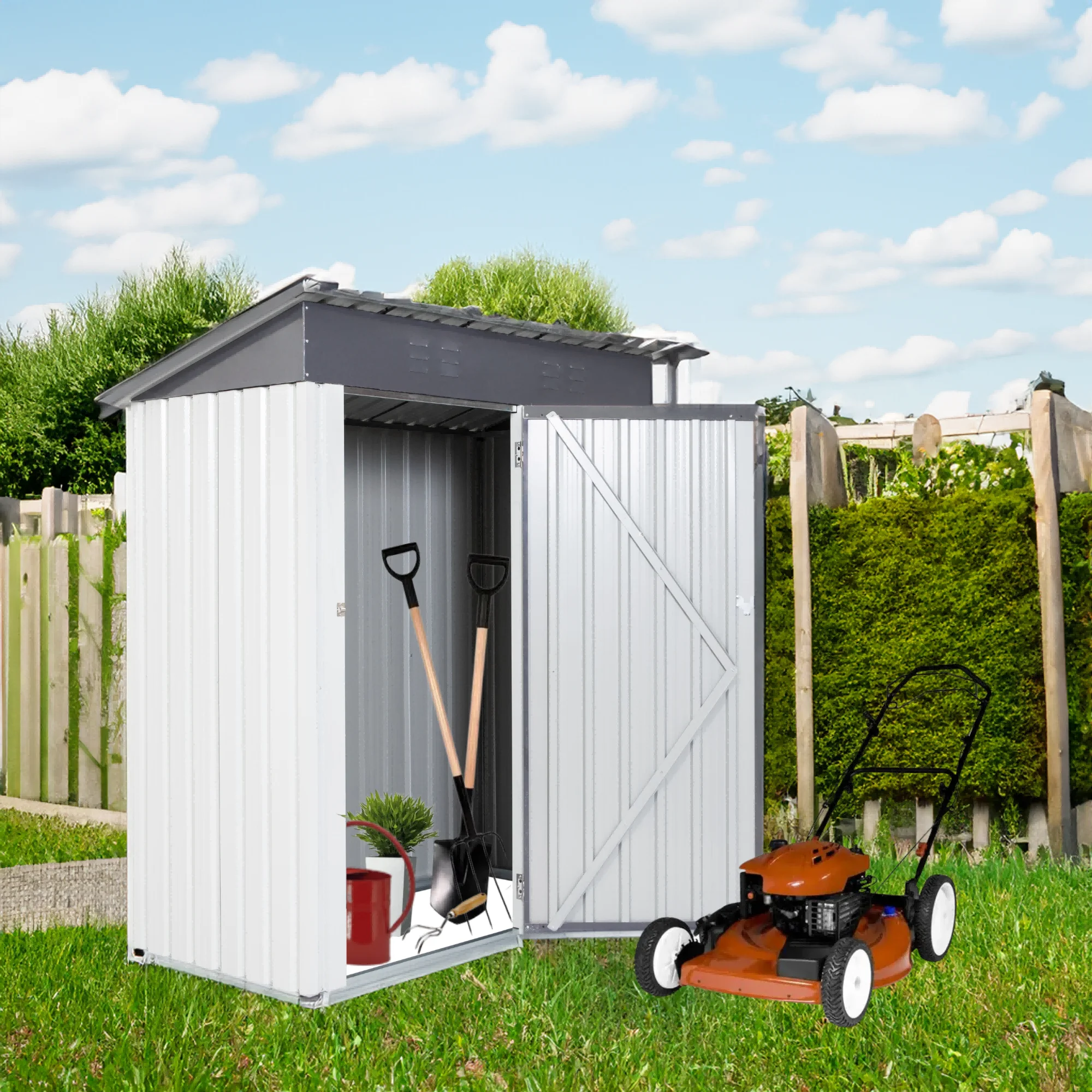 Garden metal tool shed, with door tool shed 5x3x6ft shed outdoor storag Outdoor Shed