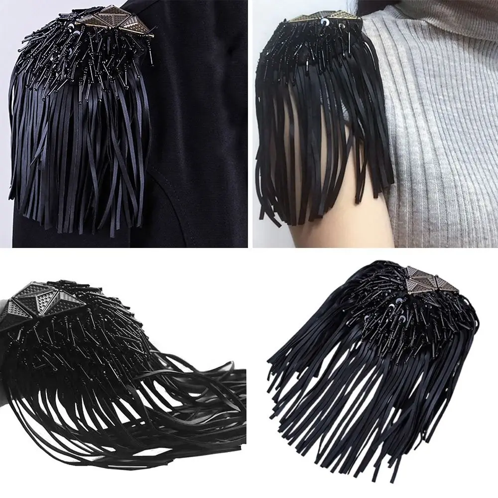 Beaded for Blazer Epaulet Leather Fringe Tassel Holder Epaulette Spikes Brooch Shoulder Brooches Women Men Suit Accessor