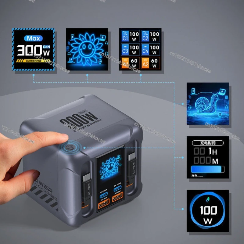 300W Gallium Nitride Charger PD3.1 Multi Port Comes with Cable Smart Fast Charging Socket for Mobile Phones and Tablets