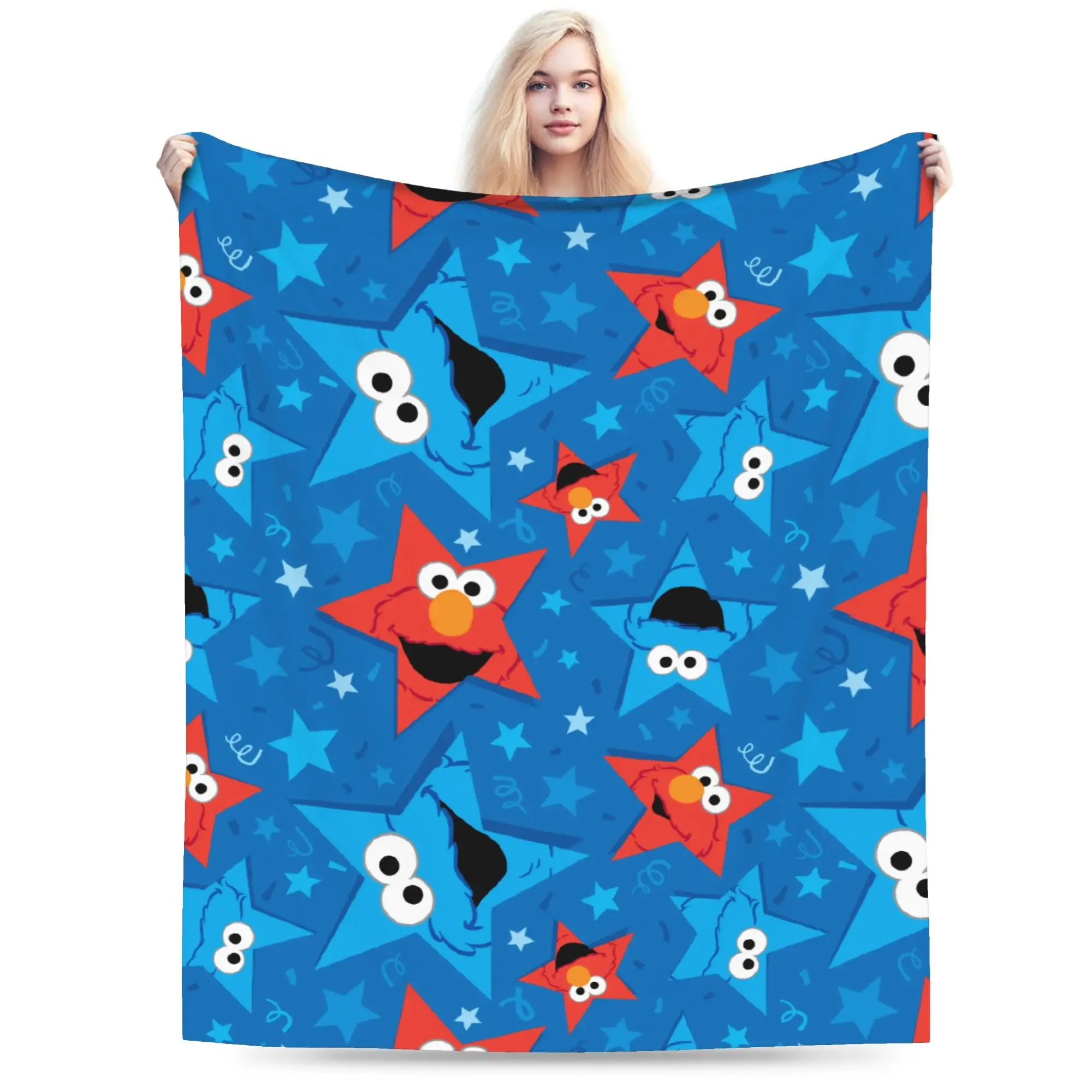 Manta polar con estampado de dibujos animados para cama, sofá, uso al aire libre, galletas, dulces calles, monstruo, sésamo