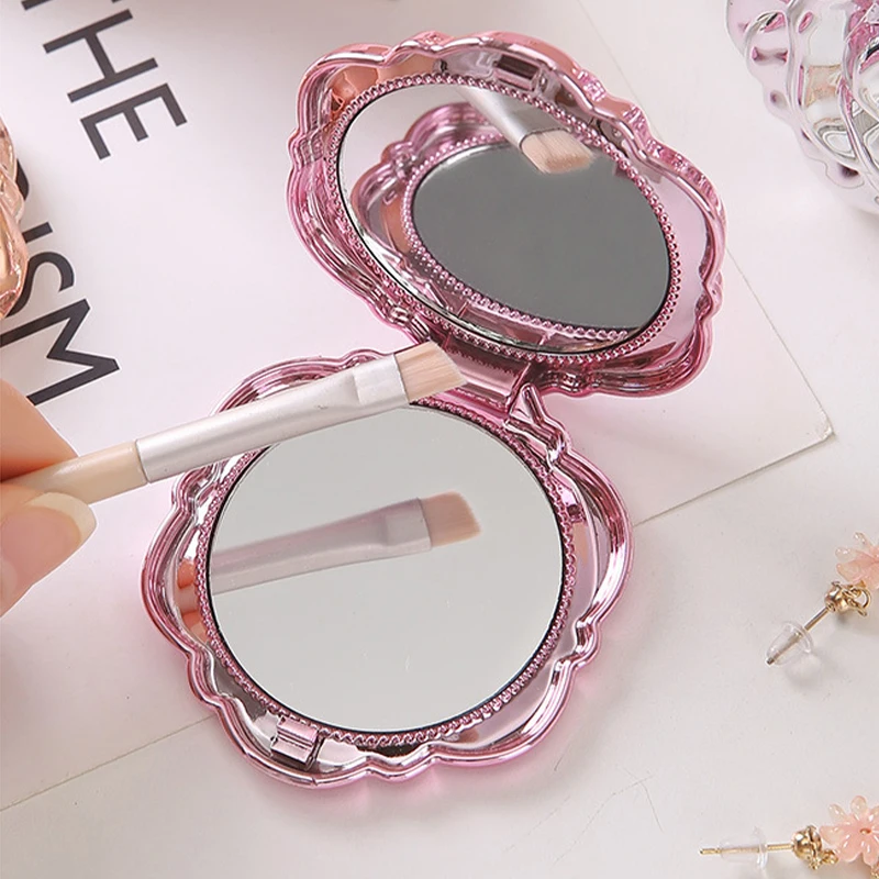 Retro Rose Flower Small Mirror Electroplating Rose Portable Double Sided Mini Compact Flip Makeup Mirror Cosmetic Beauty Tool