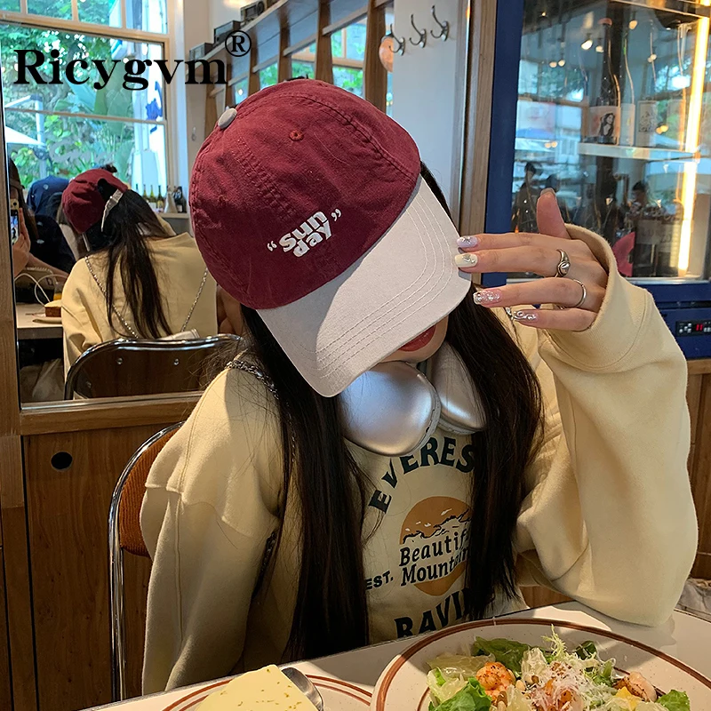 RICYGVM-Sombrero de pico de pato de Color contrastante para hombre y mujer, gorra de béisbol con letras bordadas, sombrilla coreana para exteriores, gorra con visera