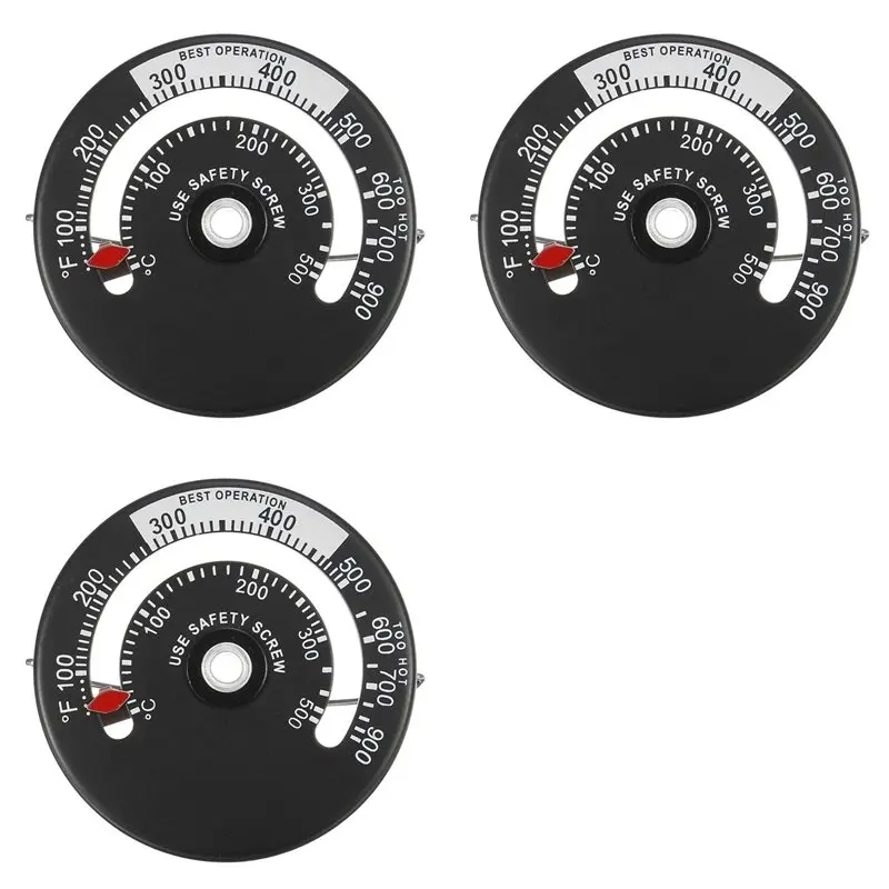 

3X Robust Magnetic Wood Stove Thermometer Fire Stove - Flue Temperature Monitor