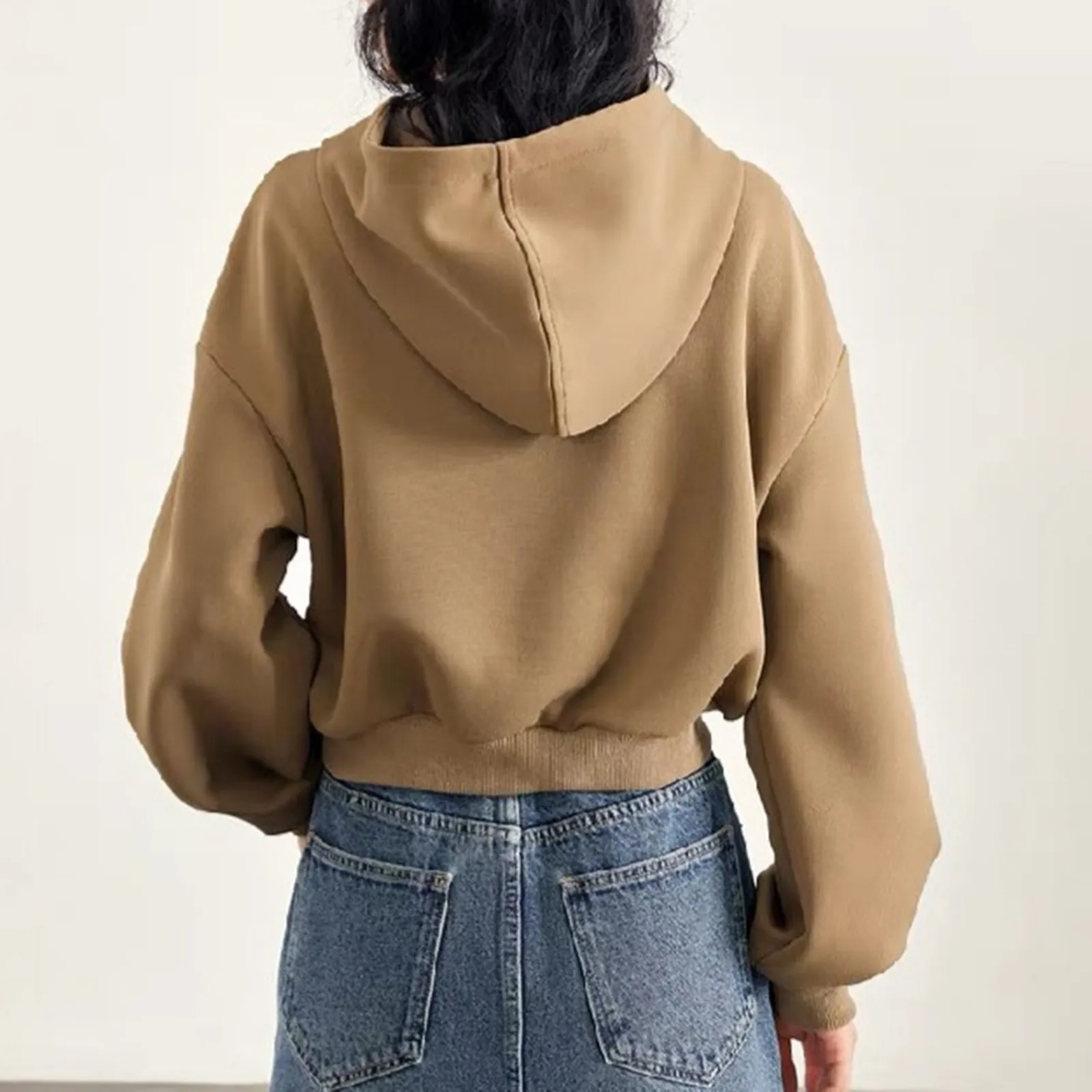 Patchwork Solid Color Cropped Hoodies 2024 Autumn Sweatshirt Drawstring Long Sleeve Oversized Hoodie Sudaderas De Mujeres