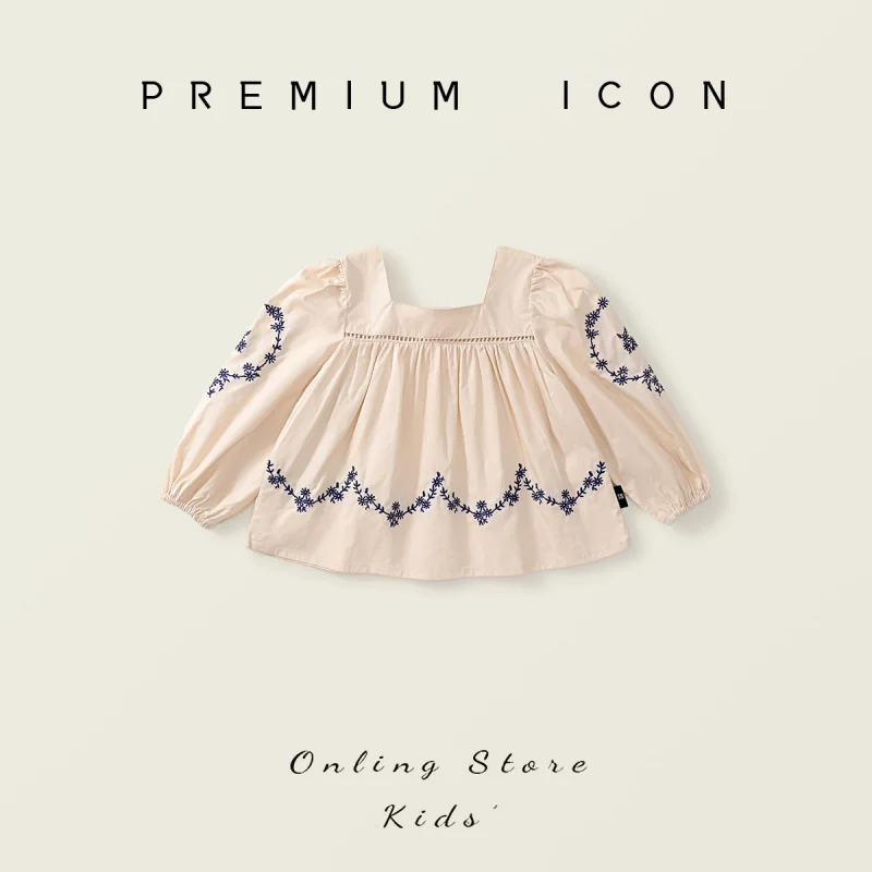 

Girls' Square Neck Embroidered Doll Shirt2025Autumn New Baby Long Sleeve Shirt Top One Piece Dropshipping