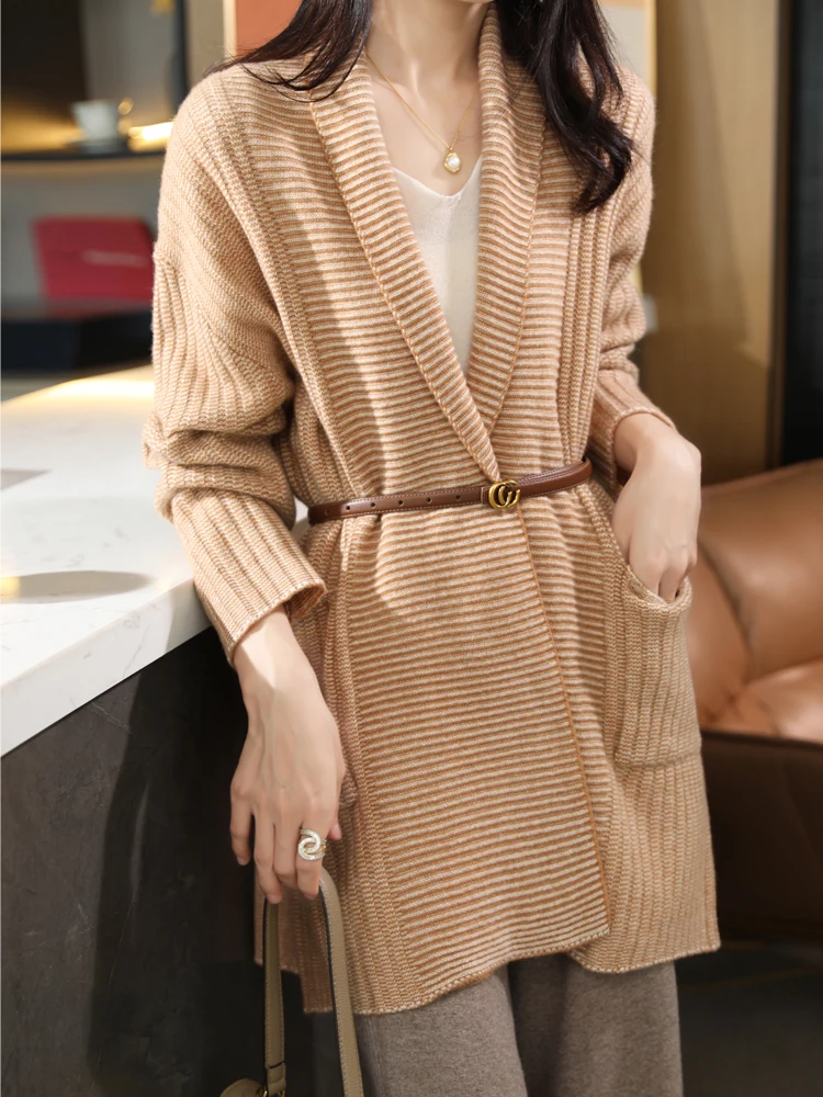 ADDONEE High Quality Women Long Cardigan Autumn Winter Cashmere Sweater Thick Grace Casual Loose Coat 100% Merino Wool Knitwear