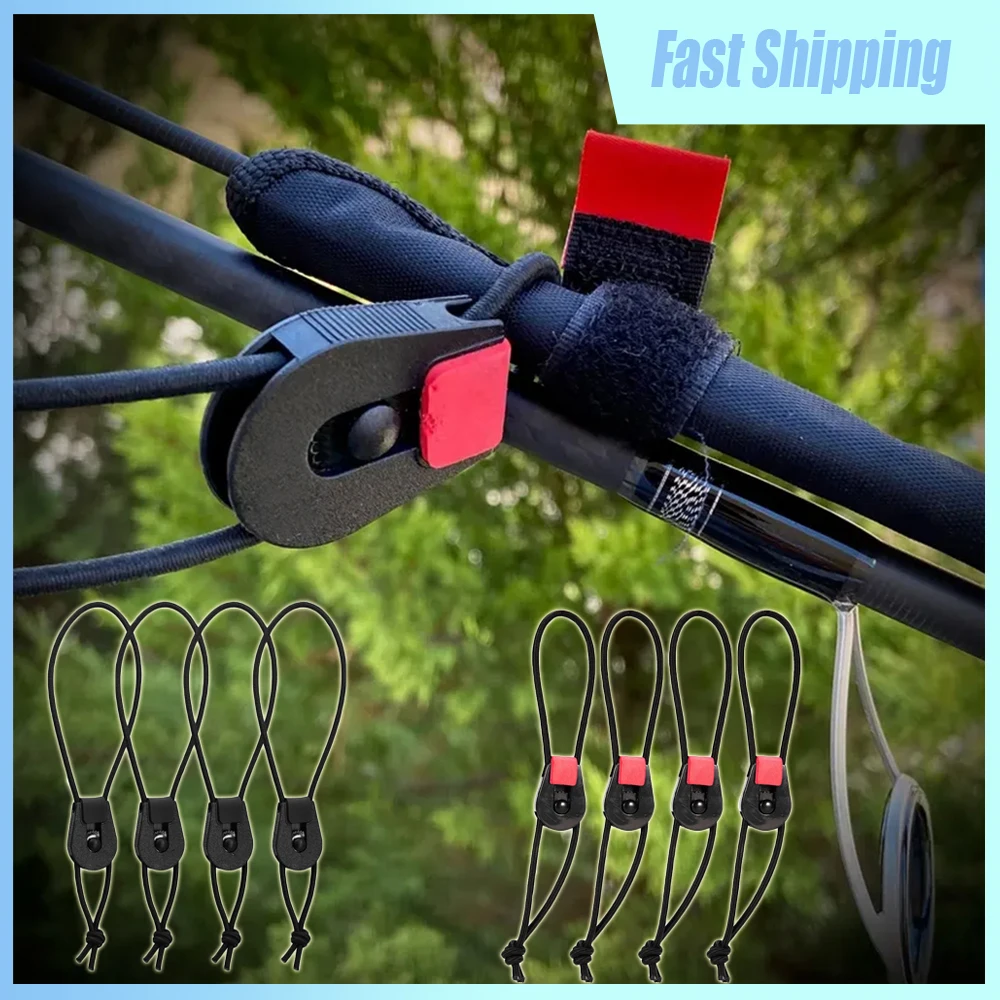 

4pcs Black/Red Fishing Rod Holder Tie Wrap Straps Carp Fishing Rod Anti-lost Elastic Fixed Rope Fishing Tackle Tool Accessories