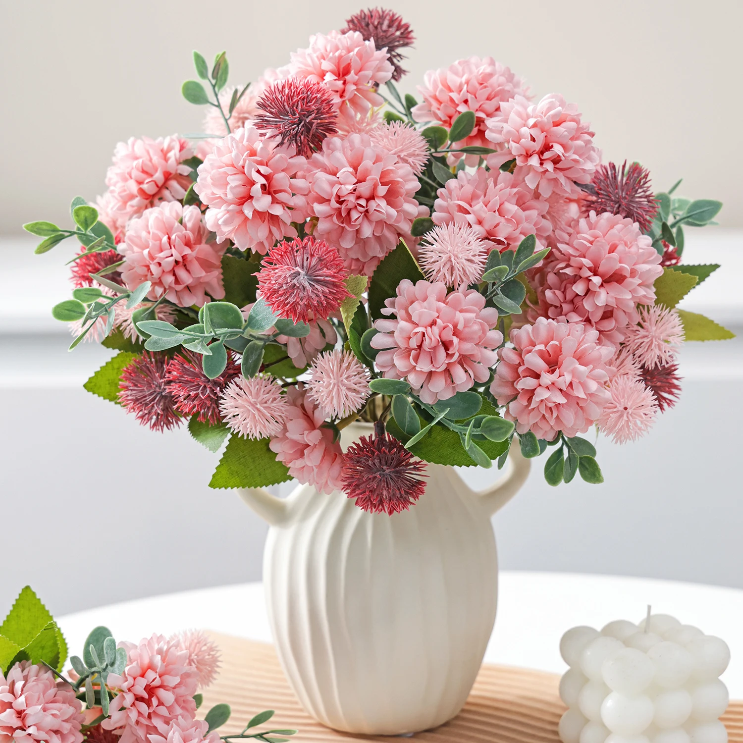Seiden-Kunstblume Löwenzahnkugel Chrysantheme Festkranz Hochzeits-Brautstrauß Heim- und Gartendekoration DIY-Geschenk – Detail 5