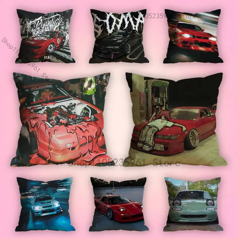 

Retro J-JDMS Racing Car Various Sizes Square Pillow Case For Car Home Bedchamber Decor Custom Valentine gift