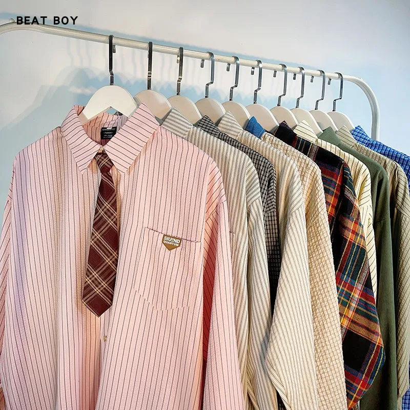 

Trendy Retro Men's Loose Long Sve Striped Tie irt Autumn Winter College Sle Japanese Design Sensation Daily Wear Polye...