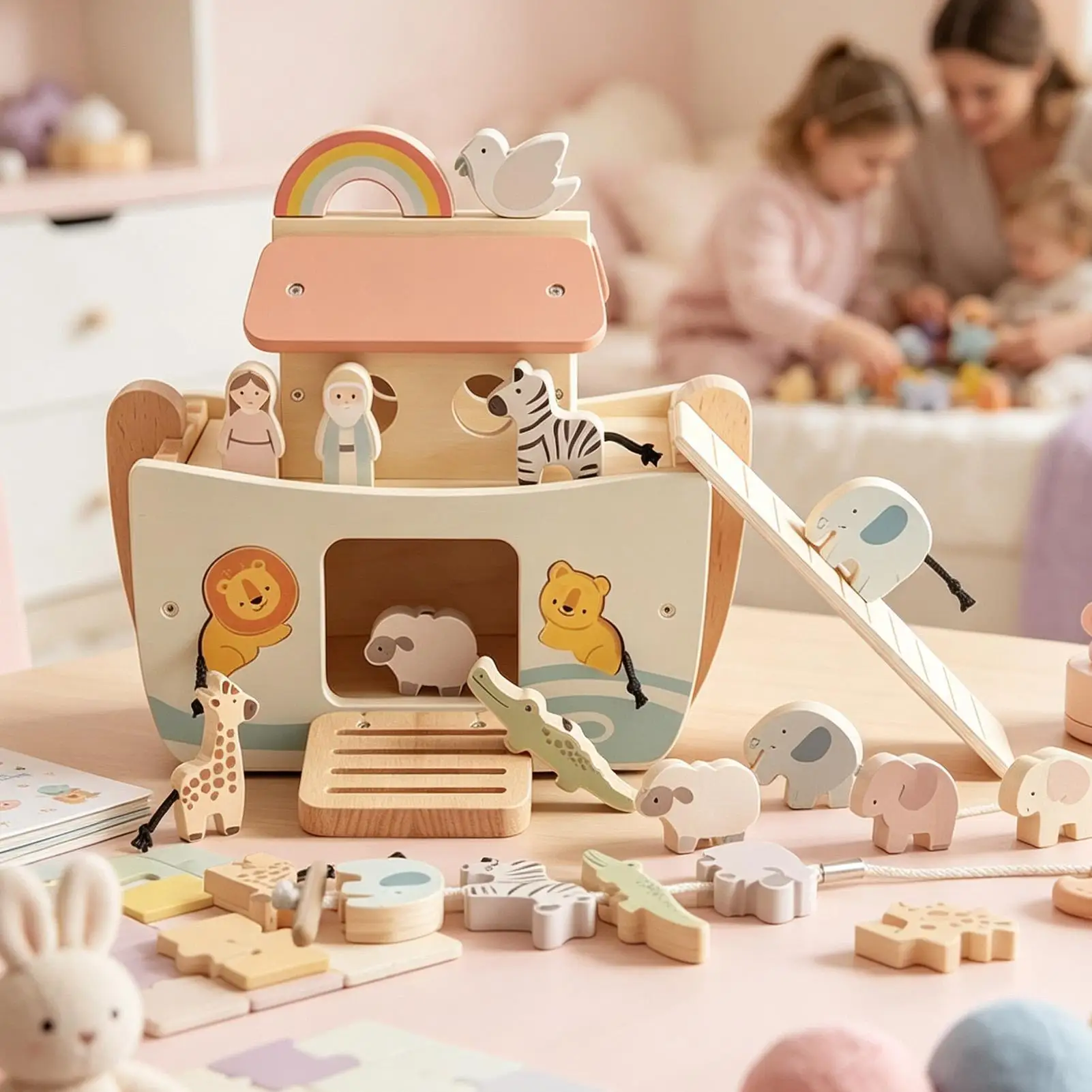 Shape Sorter 5-in-1 Wooden Educational Stacking Fine Motor Skills Child Shape Learning Sorter Toys For Boys Girls Home
