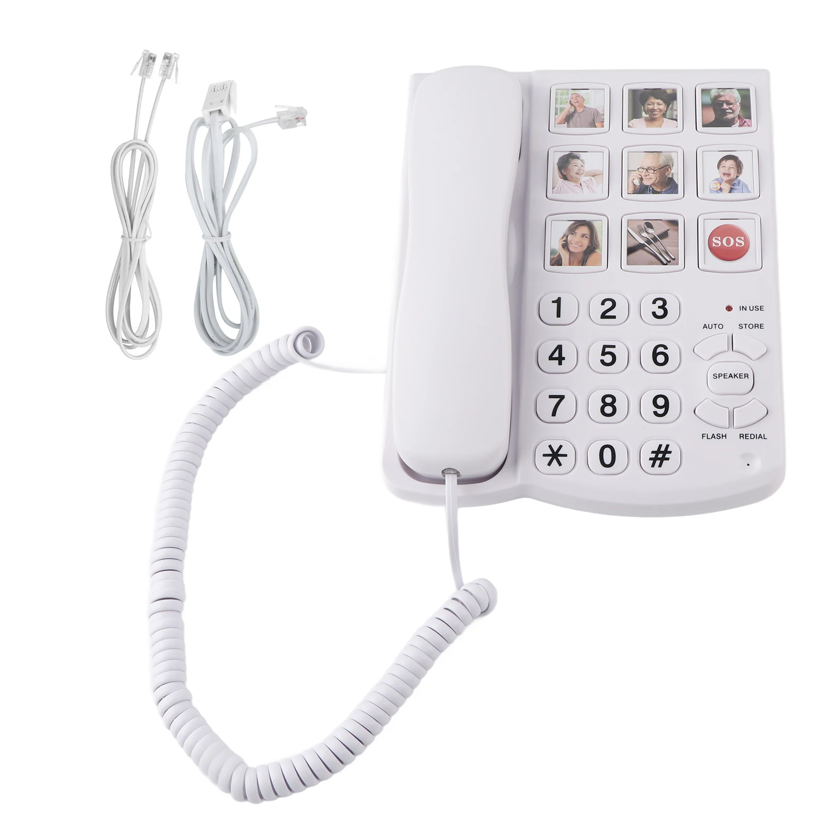 Protable Big Button Telephone Amplified Photo Memory Corded Phone Handset Landline Telephone DIY Key Durable for Senior Elderly