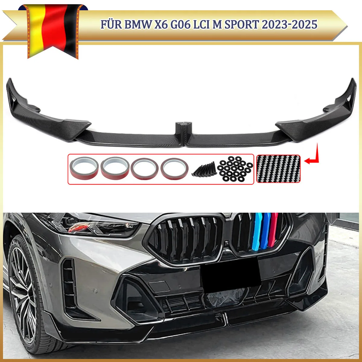 

Для BMW X6 G06 M Sport LCI 2023-2025 передний спойлер из углеродного волокна, бампер для губ