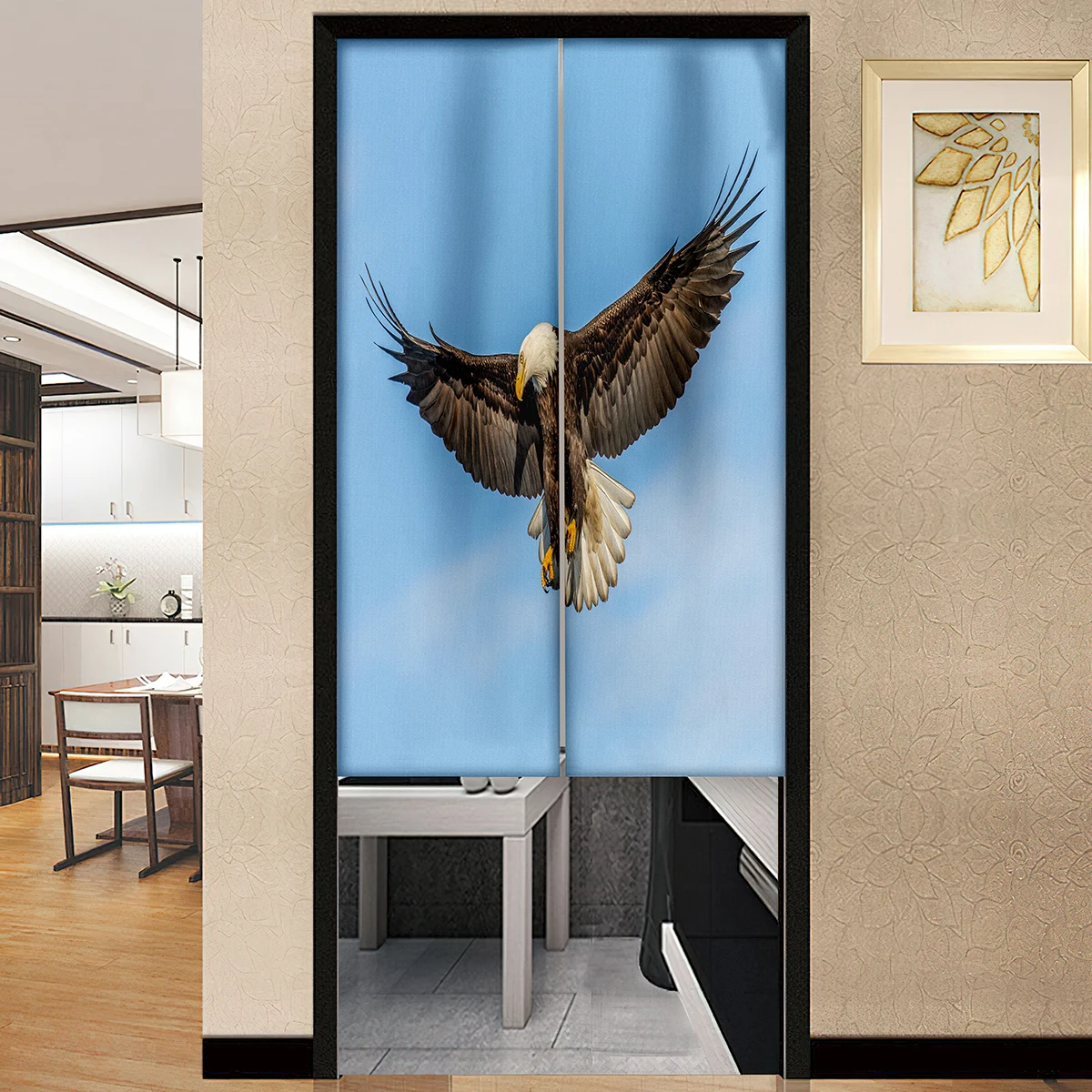 Eagle Flying Print Door Curtains Bedroom Kitchen Living Room Divider Toilet Entrance Restaurant Hanging Half-Curtain Decoration