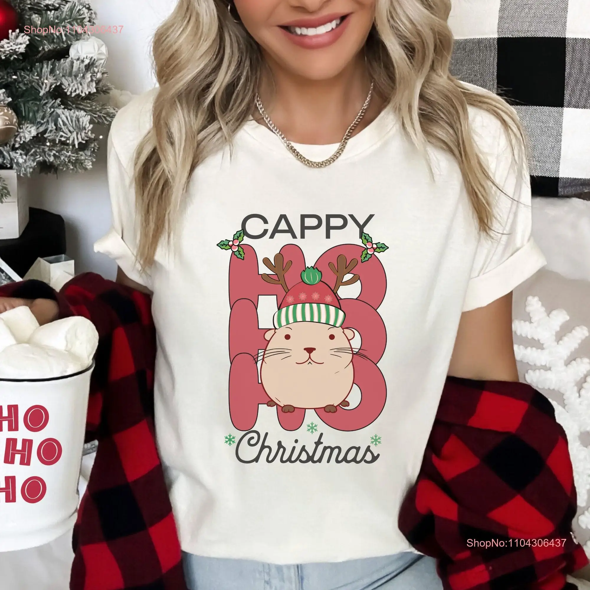 Retro Capybara Christmas T Shirt Funny Animal Lover Cute Fun Cappy RodenT long or short sleeves