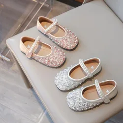 Spring Autumn Kids Shoes for Girl Leather Shoes Fashion Sequins Pearl Princess Party Shoe