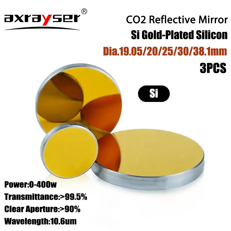 

Co2 Laser 3Pcs Si Reflective Mirrors for Engraver Cutting Machine Gold-Plated Silicon Dia19.05/20/25/30 10.6um 400W