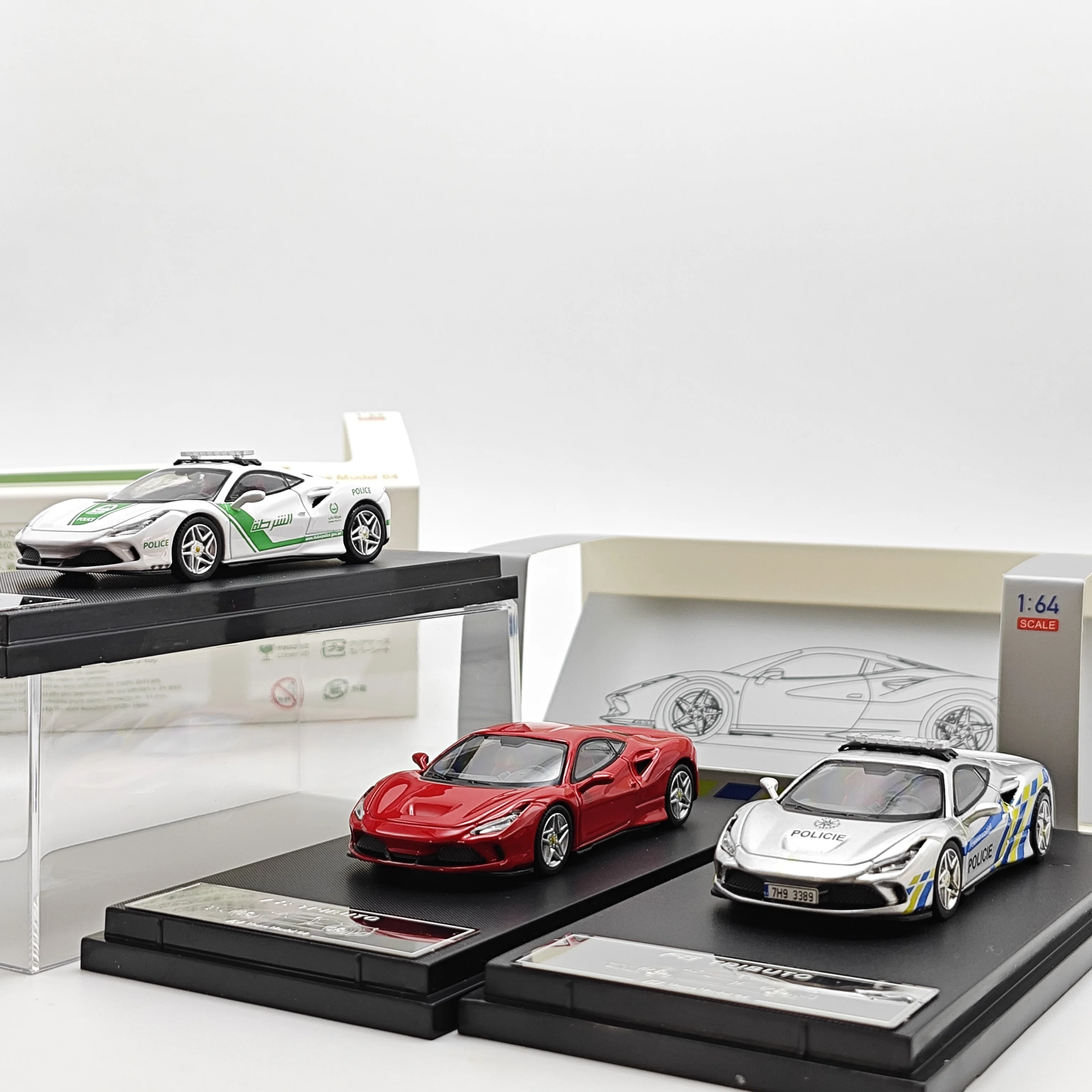 Hone Model HM 1:64 Prancing Horse F8 Tributo Police Car Simulation Alloy Diecast Model Car Collectible Gift