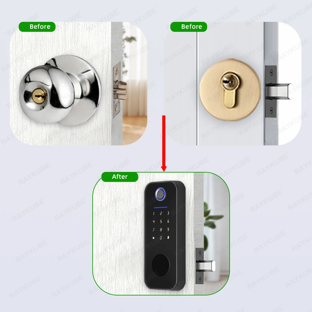 Imagem -02 - Digital Fingerprint Door Lock Deadbolt Lock Chave de Trava Senha Cartão App Desbloqueio Remoto Raykube-t3 tt