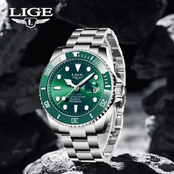 LIGE-reloj analógico de acero inoxidable para hombre, accesorio de pulsera de cuarzo resistente al agua con cronógrafo, complemento masculino deportivo de marca de lujo con diseño moderno y Estilo Vintage