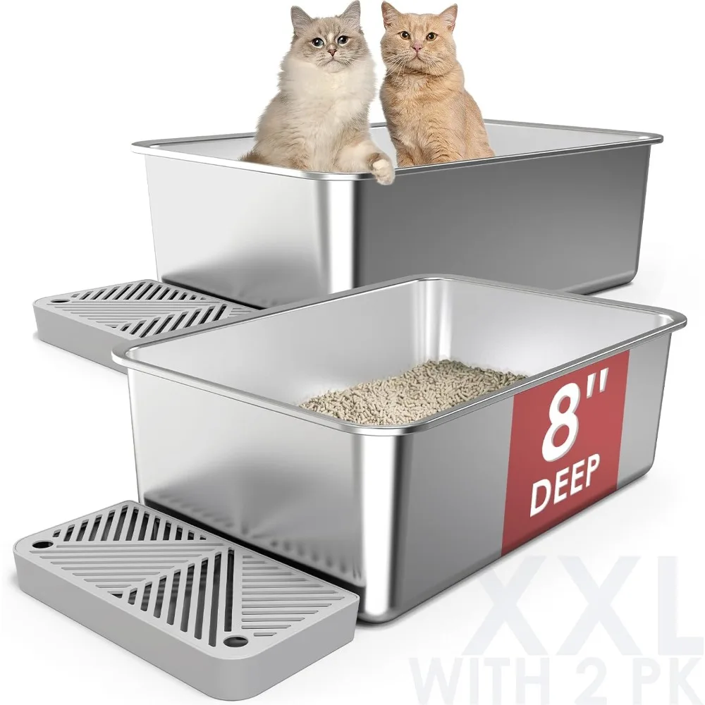 

Non-Stick, Odorless Metal Litter Box for Cats,, XL Stainless Steel Pan with Footboard, Large Stainless Steel Litter Box