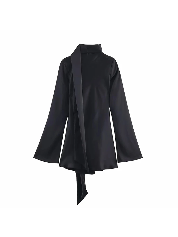 Robe en Satin de soie pour femmes, nouvelle mode, moulante, manches longues, Mini, élégante, classique, taille haute, robe féminine