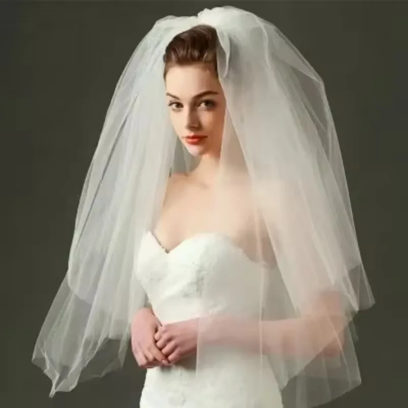 

Fashion Wedding Veil Simple Tulle White Ivory Two Layers Bridal Cheap Bride Accessories