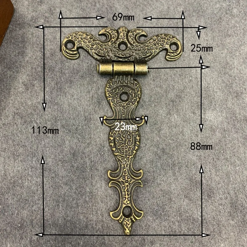 2pcs Cabinet Door Butt Hinges Zinealloy Vintage Brass Plated Large Hinge for Jewelry Wooden Box Decorative Furniture Accessories