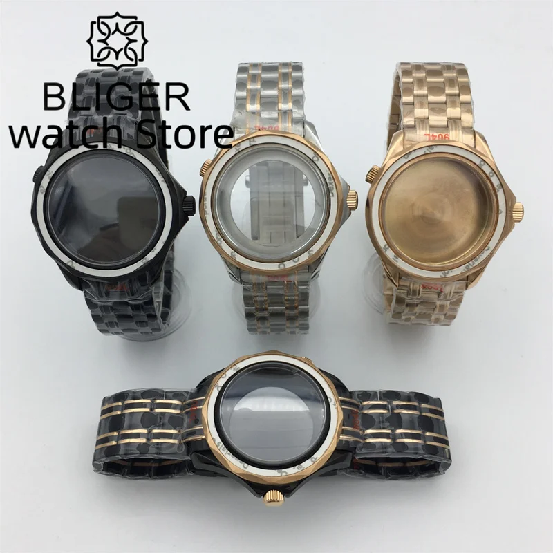 BLIGER 41mm Case Silver Black Rose Gold Sapphire Glass Fit NH34 NH35 NH36 PT5000 ETA 2836 2824 MIYOTA DG Mingzhu Movement