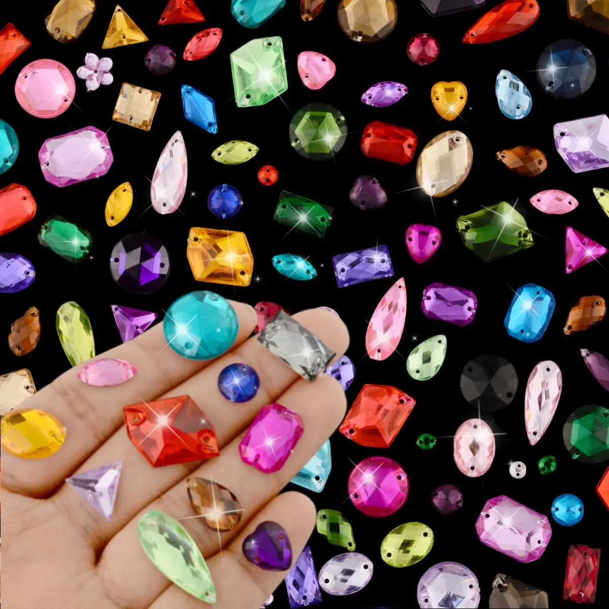 100 Pieces Flat Colorful Acrylic Sewing Gemstones Crystals Mixed Shapes Sew On Dress Rhinestone Sewing Beads Decoration