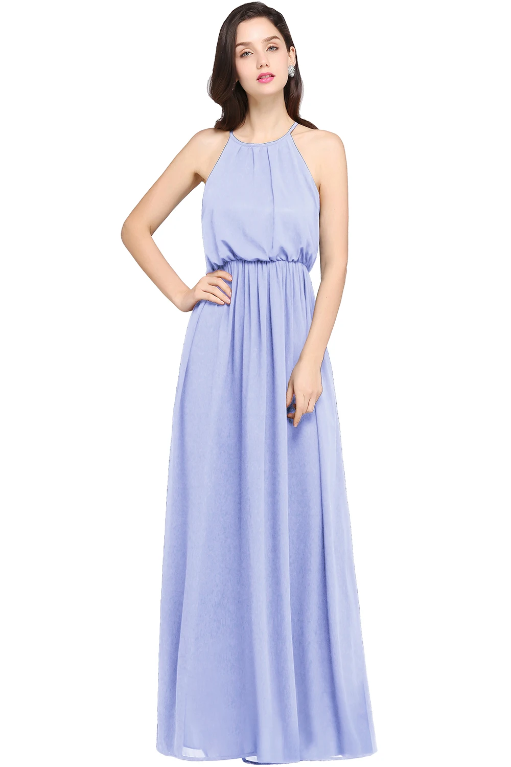 

Hot Sale Simple Chiffon Bridesmaid Dresses A-line Halter Sleeveless Elegant Formal Wedding Party Gown robe de soirée de mariage