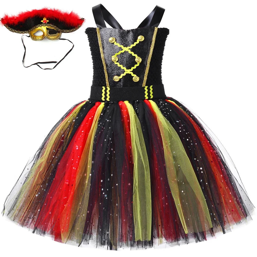 

Girls Glitter Pirate Captain Costume Halloween Carnival Party Dress Up Toddler Girl Fancy Pirates Tulle Princess Tutu Dress