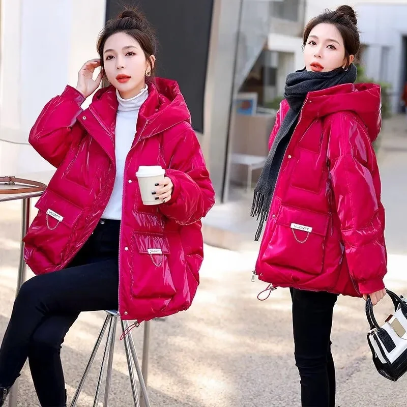 2023 New Winter Jacket Women Loose Parkas Hooded Female Solid Thicken Warm Down Cotton Jackets Snow Wear Coat Outwear