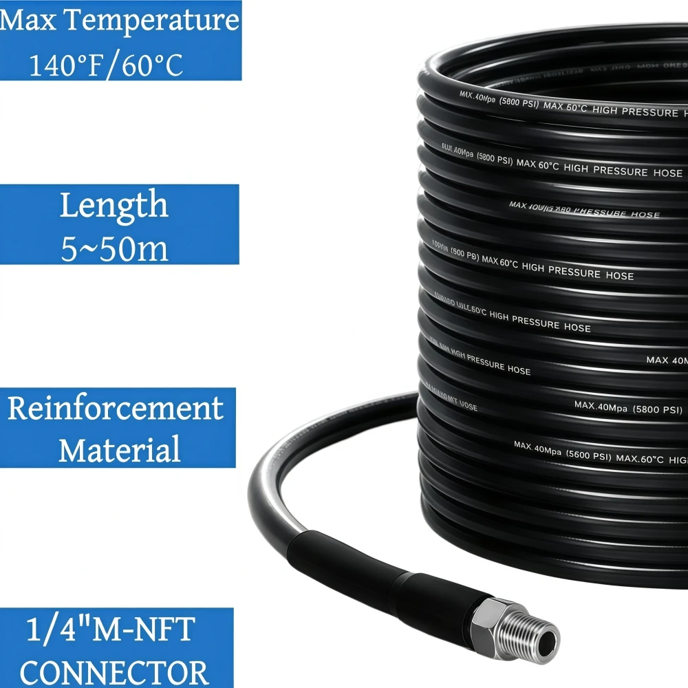 5~50m High Pressure Cleaning Machine Hose Sewer Drainage Cleaning Hose 1/4 Inch NPT Sewer Jetting Nozzle For Karcher BOSCH LAVOR