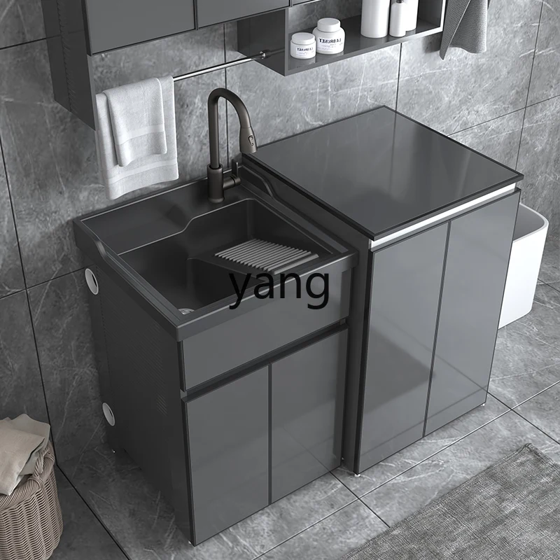 LH balcony laundry cabinet wash basin pulsator integrated cabinet combination with washboard slot