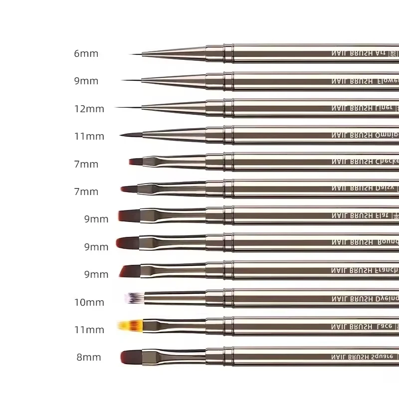 네일 아트 브러쉬 펜 3D 팁 패턴 메탈 바 네일 아트 브러쉬 12개 라이너 브러쉬 (긴 라인, 얇은 디테일, 정밀 드로잉용)