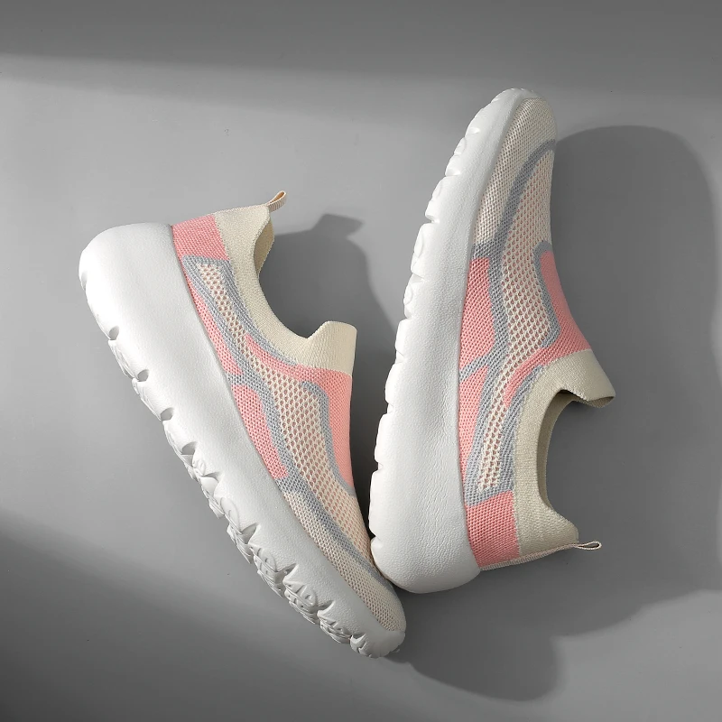 Ladies Lightweight Walking Shoes Minimalist Single Tone Knit Fabric Cushioned Insole Match Park Stroll Outdoor Walking Sneakers