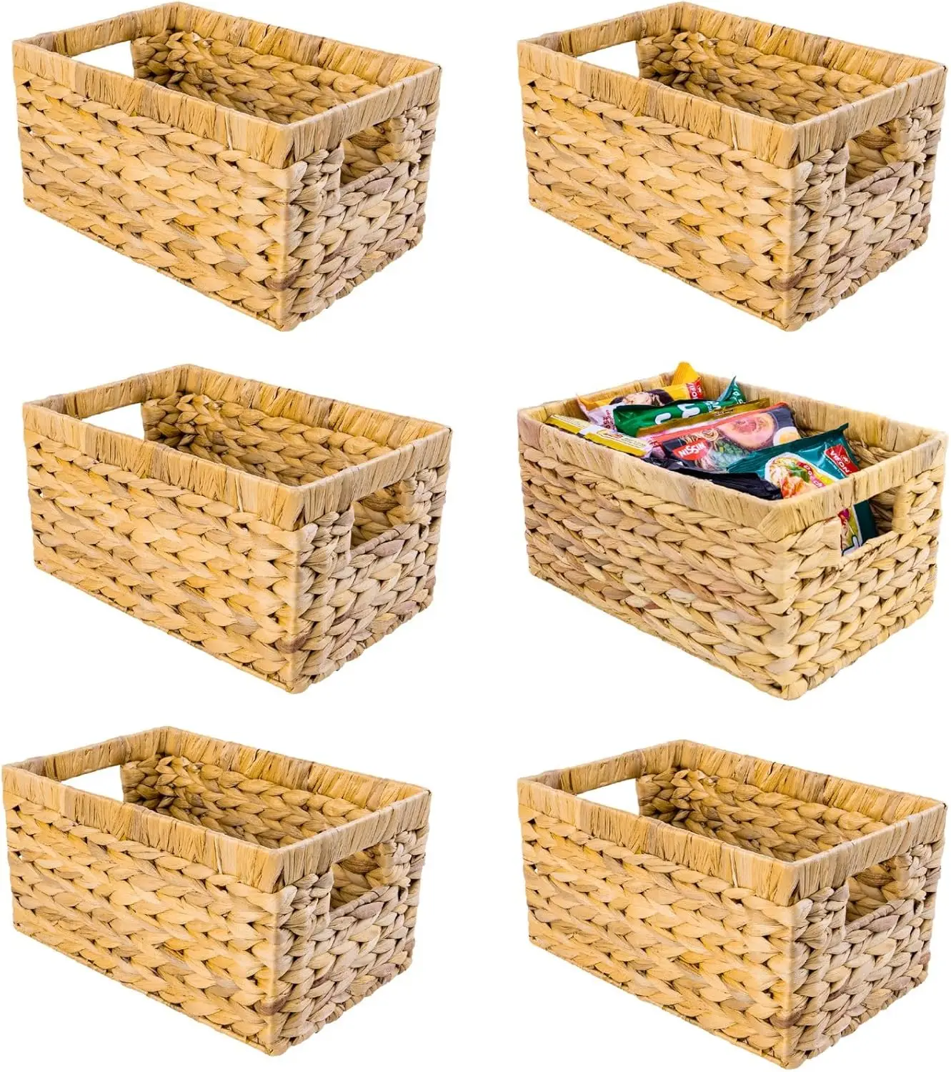 

Set of 6 Wicker Storage Basket, Water Hyacinth Storage Baskets, Wicker Storage Baskets for Shelves, Wicker Baskets