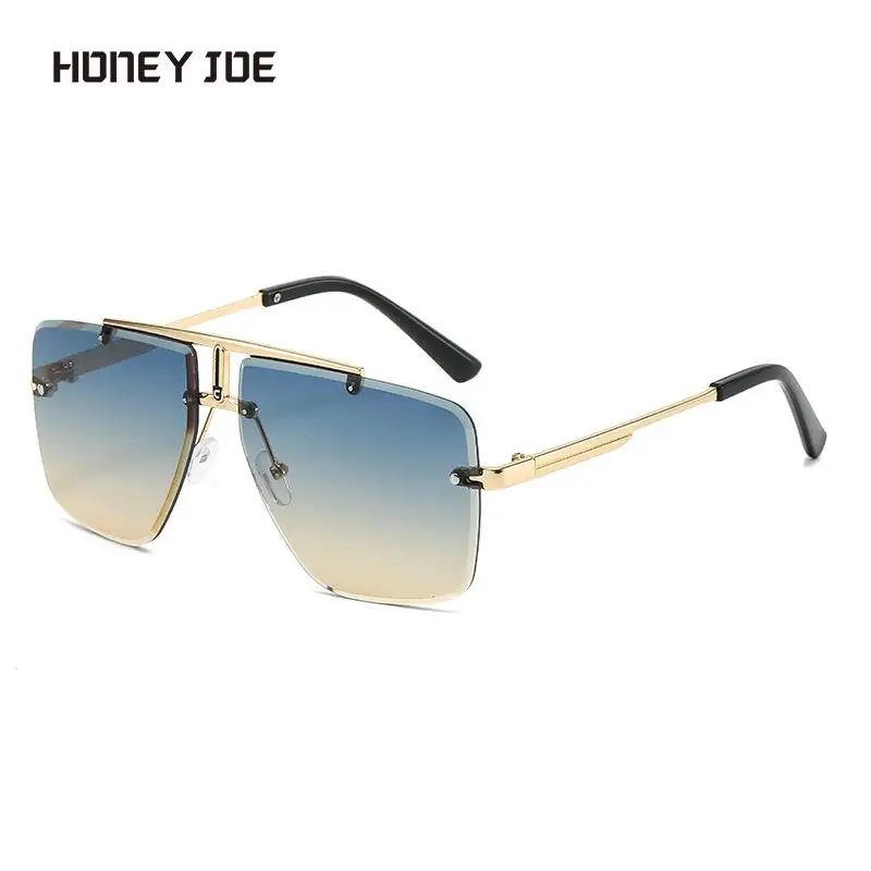 Trendy Pilot Double Beam Rimless Square Sunglasses Women Retro Fashion Men's Sun Glasses Cool Punk Power Outdoor Beach Party